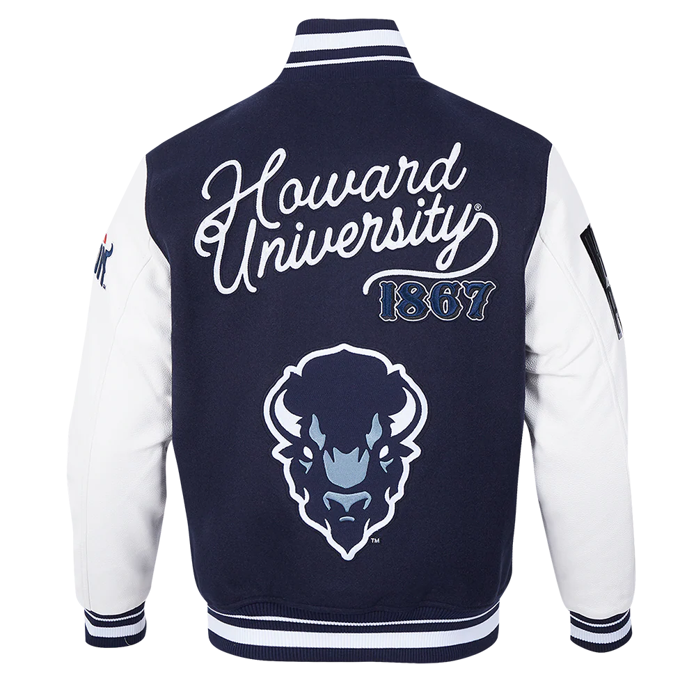 COLLEGE HOWARD UNIVERSITY VINTAGE VARSITY MEN'S RIB WOOL VARSITY JACKET (MIDNIGHT NAVY/WHITE) - Image 3