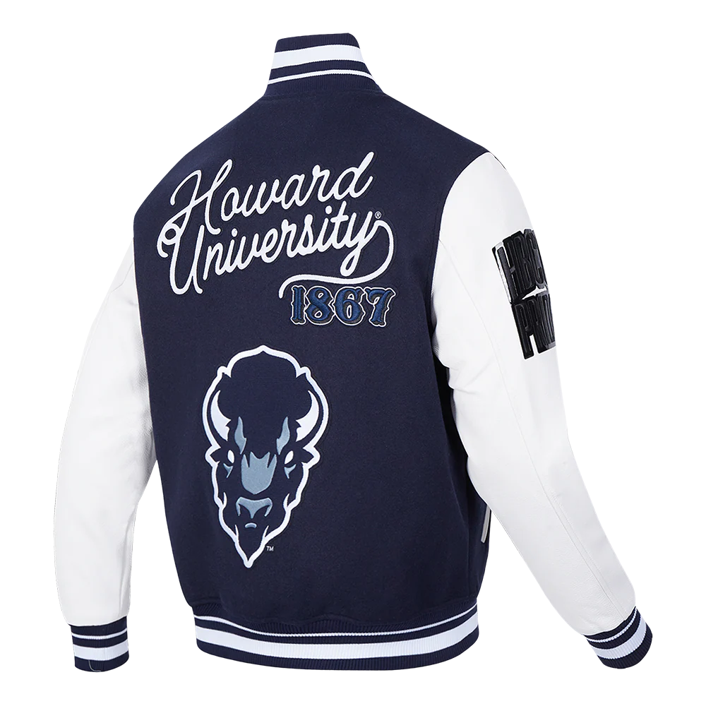 COLLEGE HOWARD UNIVERSITY VINTAGE VARSITY MEN'S RIB WOOL VARSITY JACKET (MIDNIGHT NAVY/WHITE) - Image 4