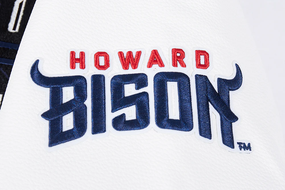 COLLEGE HOWARD UNIVERSITY VINTAGE VARSITY MEN'S RIB WOOL VARSITY JACKET (MIDNIGHT NAVY/WHITE) - Image 9