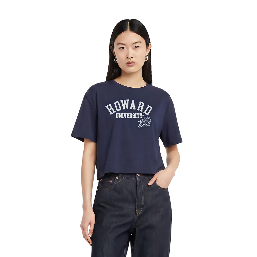 HOWARD UNIVERSITY CLASSIC WOMEN'S SINGLE JERSEY BOXY TEE (MIDNIGHT NAVY)