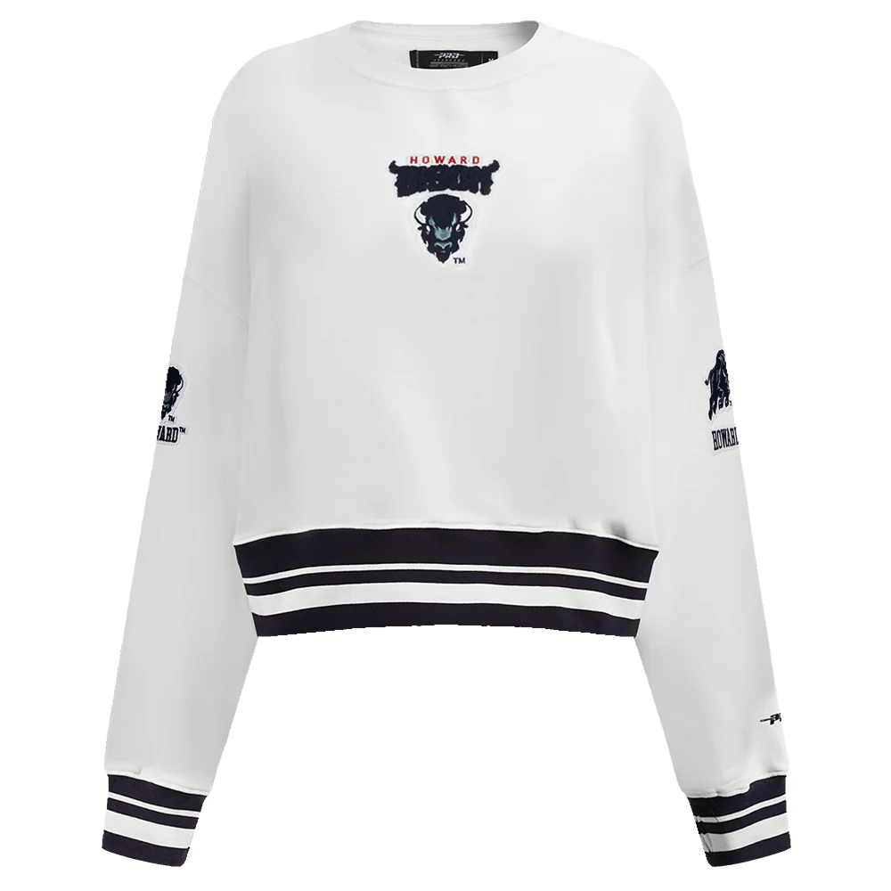 HOWARD UNIVERSITY CLASSIC WOMEN'S RIB FLEECE CREWNECK (WHITE/BLACK)