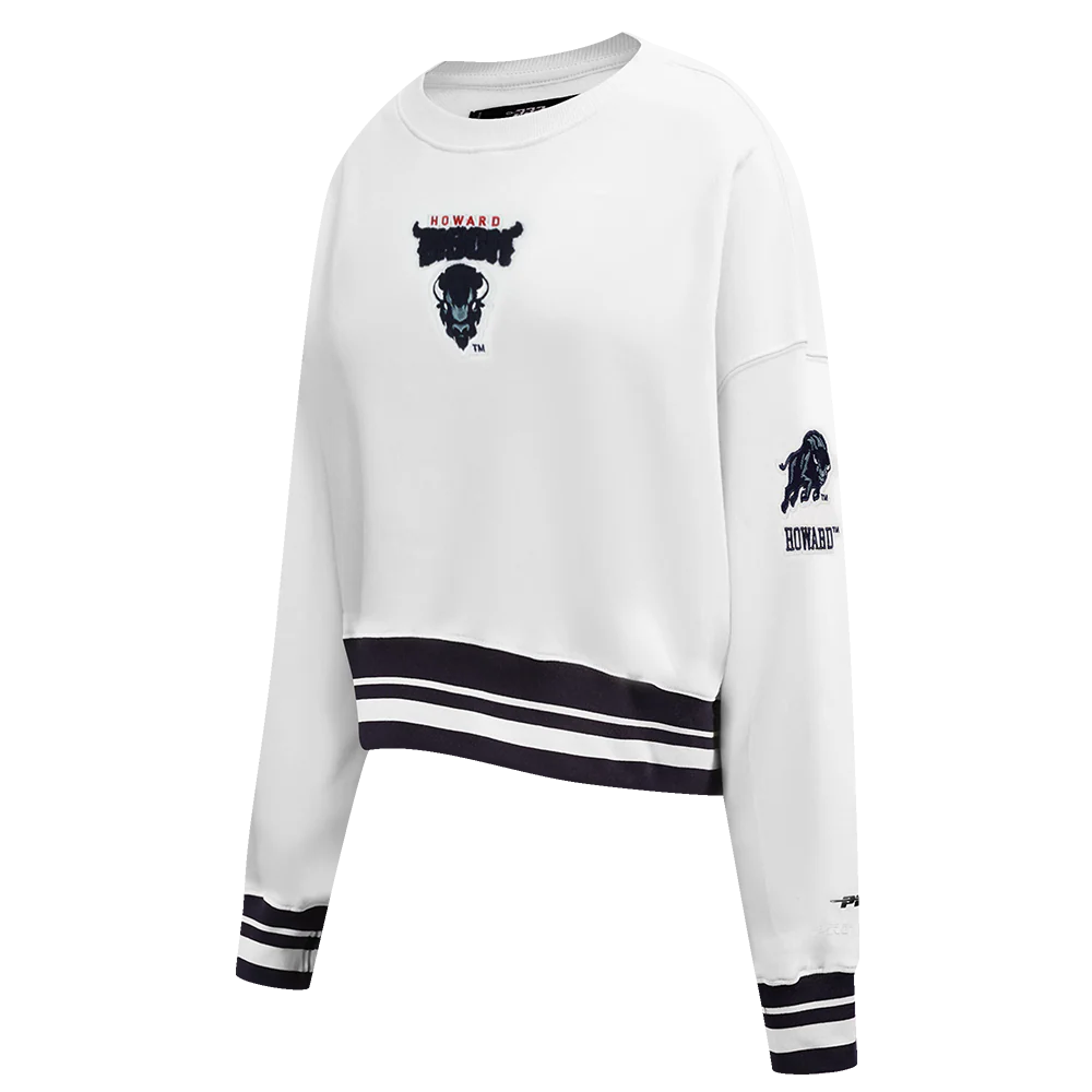 HOWARD UNIVERSITY CLASSIC WOMEN'S RIB FLEECE CREWNECK (WHITE/BLACK) - Image 2