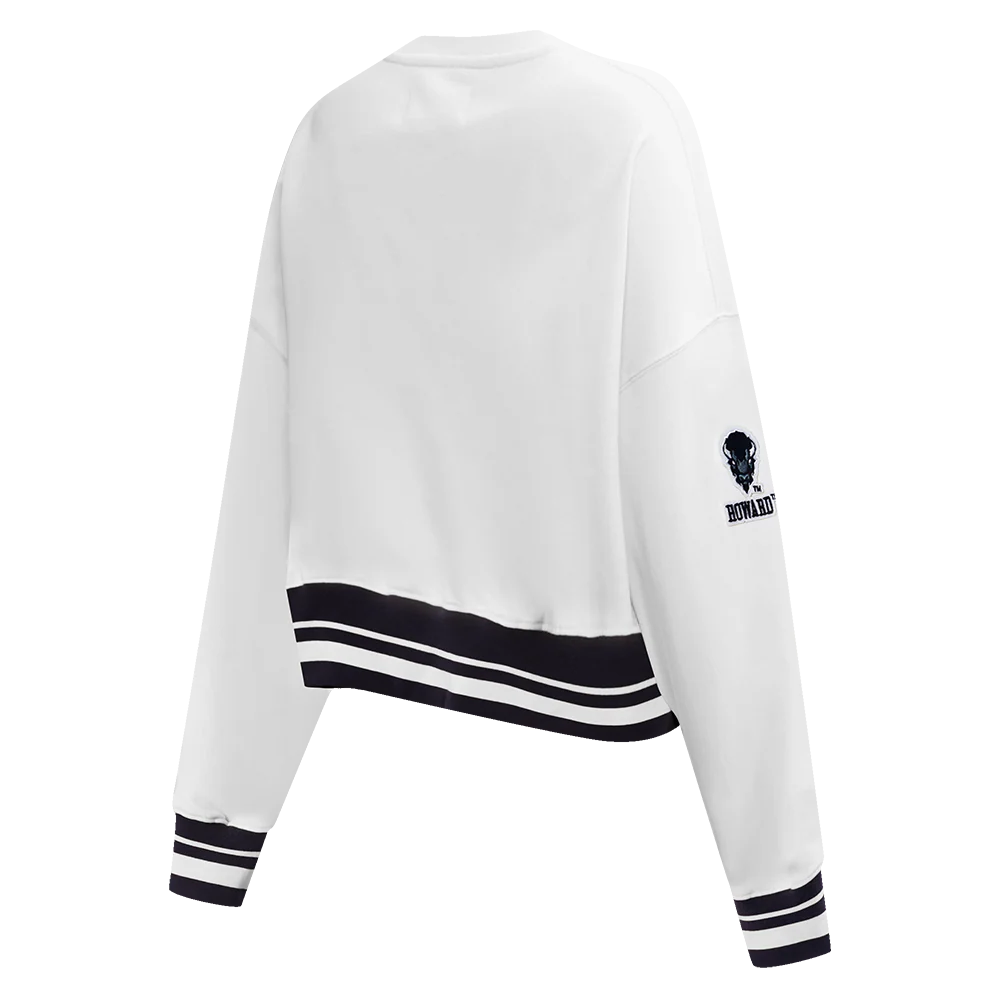 HOWARD UNIVERSITY CLASSIC WOMEN'S RIB FLEECE CREWNECK (WHITE/BLACK) - Image 4