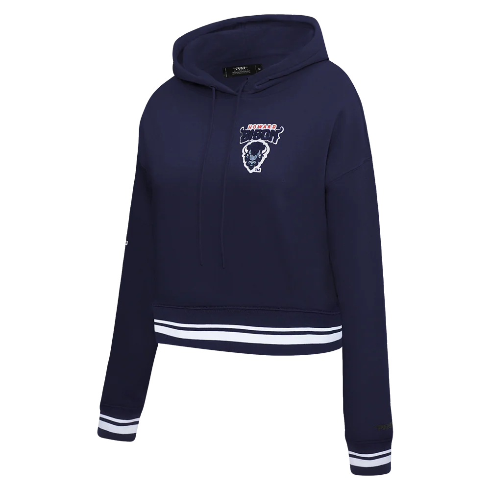 HOWARD UNIVERSITY CLASSIC WOMEN'S RIB CROPPED PULLOVER HOODIE (MIDNIGHT NAVY) - Image 4