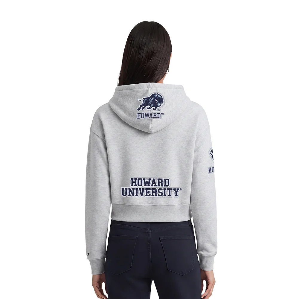 HOWARD UNIVERSITY CLASSIC WOMEN'S FLEECE CROPPED PULLOVER HOODIE (HEATHER GREY) - Image 2