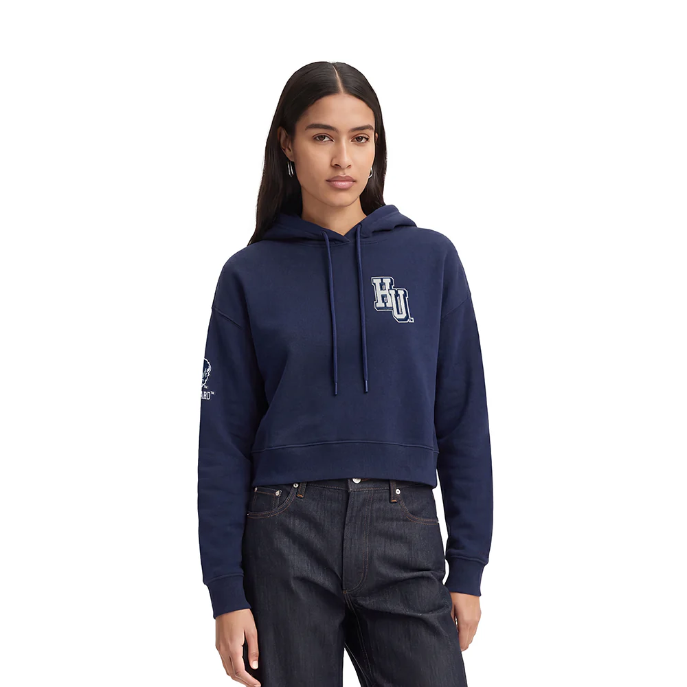HOWARD UNIVERSITY CLASSIC WOMEN'S FLEECE CROPPED PULLOVER HOODIE (MIDNIGHT NAVY)