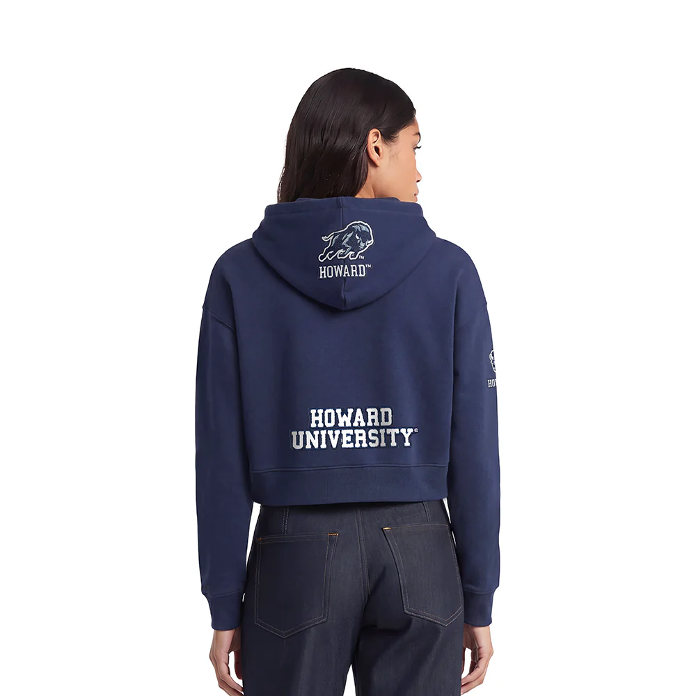 HOWARD UNIVERSITY CLASSIC WOMEN'S FLEECE CROPPED PULLOVER HOODIE (MIDNIGHT NAVY) - Image 2