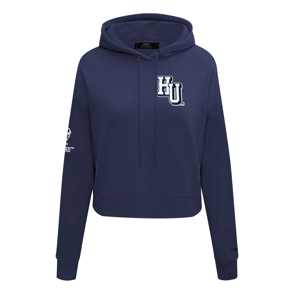 HOWARD UNIVERSITY CLASSIC WOMEN'S FLEECE CROPPED PULLOVER HOODIE (MIDNIGHT NAVY) - Image 3