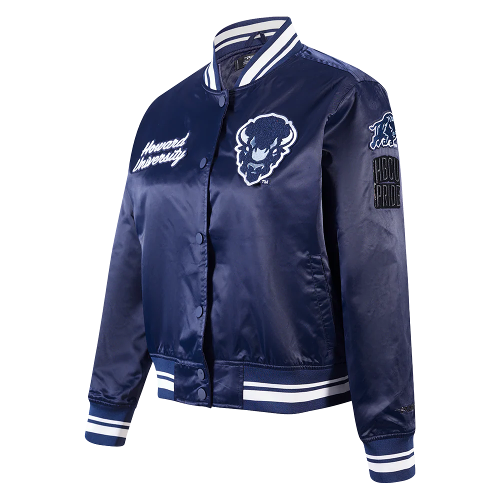 COLLEGE HOWARD UNIVERSITY CLASSIC WOMEN'S RIB SATIN JACKET (MIDNIGHT NAVY) - Image 2