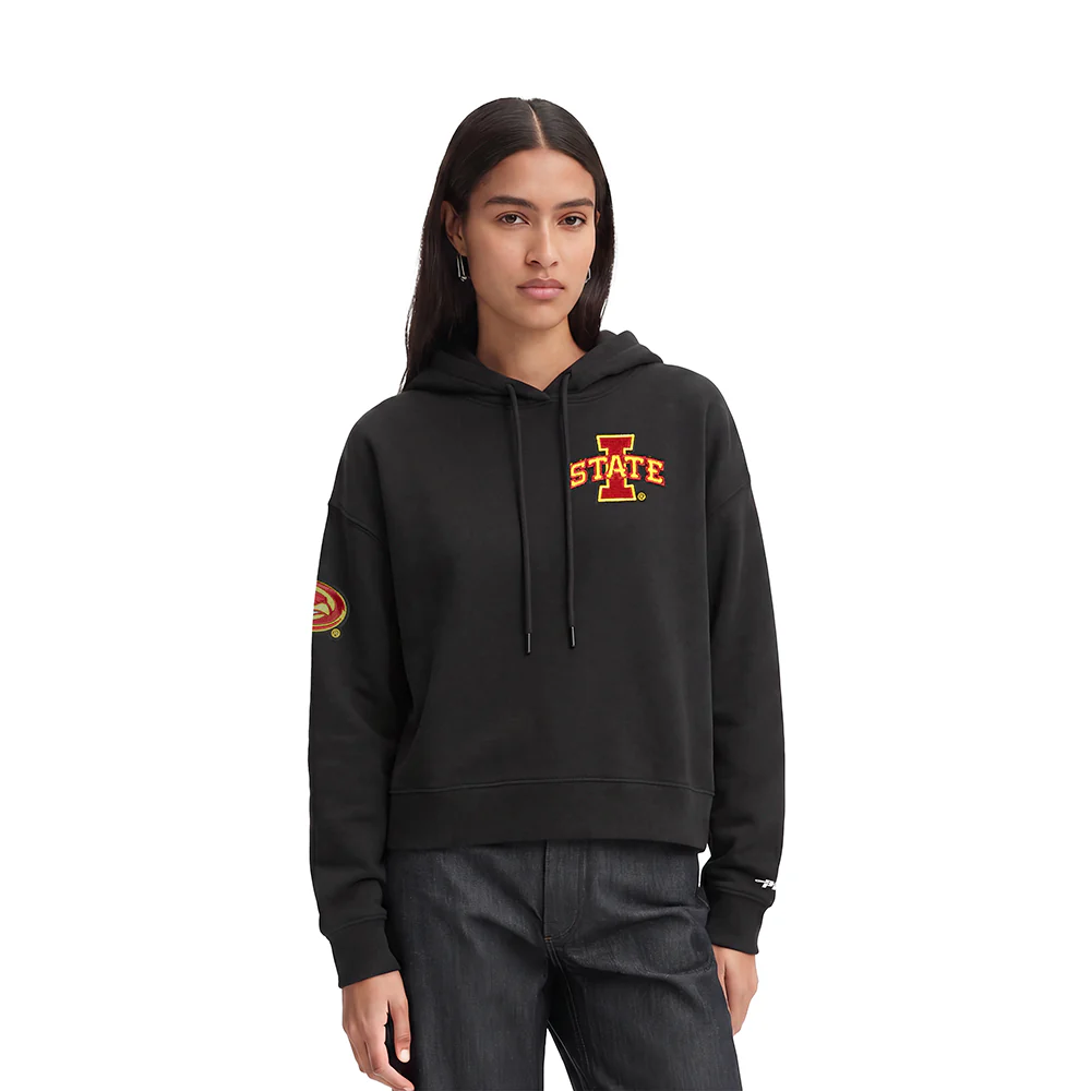 IOWA STATE UNIVERSITY CLASSIC FLEECE CROPPED PULLOVER HOODIE (BLACK)