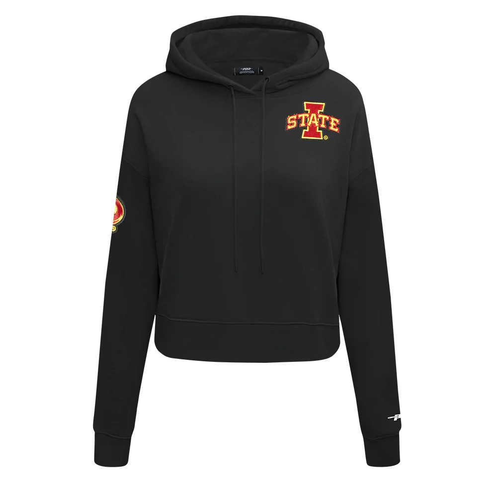 IOWA STATE UNIVERSITY CLASSIC FLEECE CROPPED PULLOVER HOODIE (BLACK) - Image 3