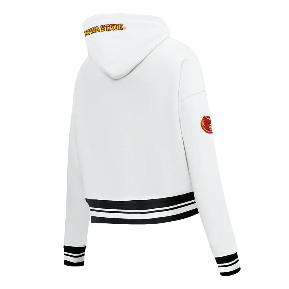 COLLEGE IOWA STATE UNIVERSITY CLASSIC WOMEN'S RIB FLC CROPPED PO HOODIE (WHITE/BLACK) - Image 4