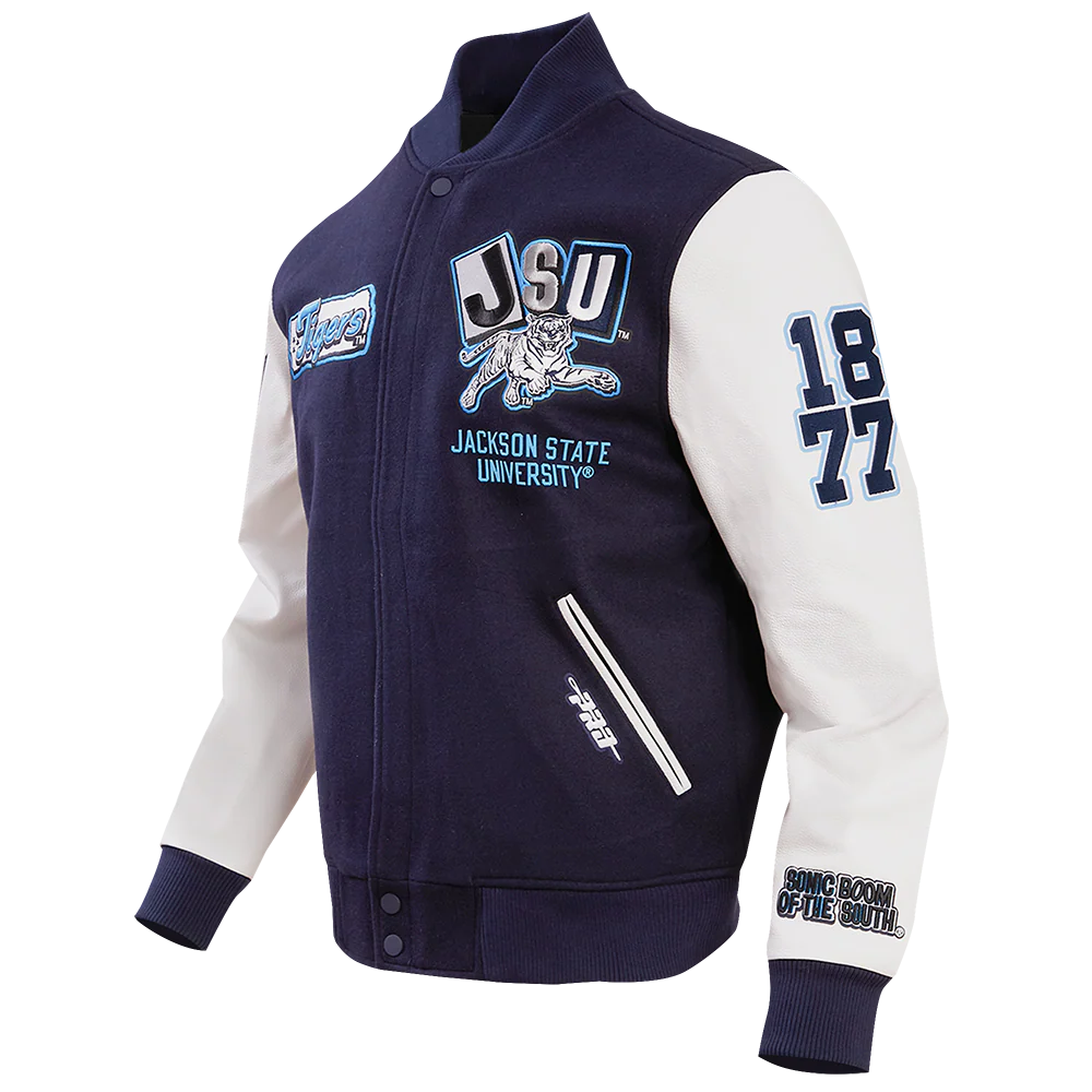 JACKSON STATE UNIVERSITY HOMECOMING MEN'S WOOL VARSITY JACKET (MIDNIGHT NAVY/WHITE) - Image 2
