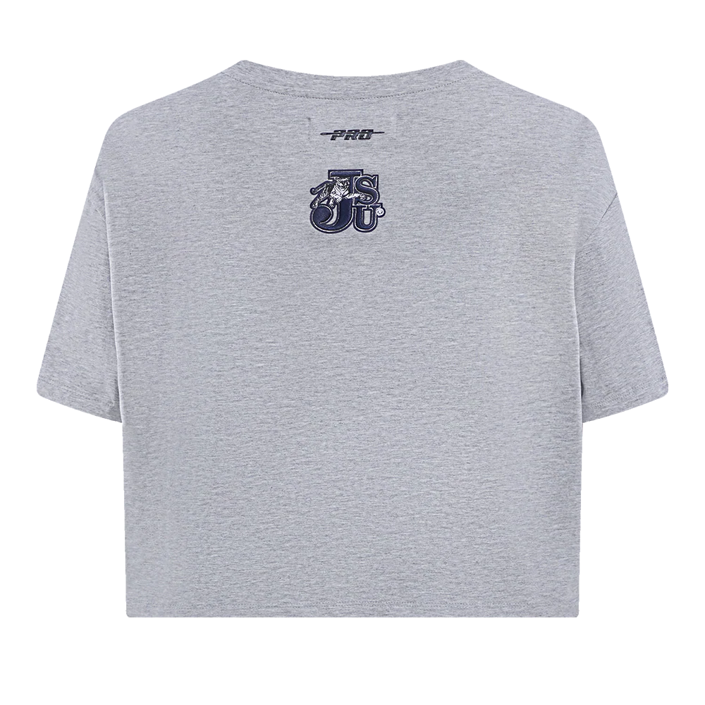 JACKSON STATE UNIVERSITY CLASSIC WOMEN'S SINGLE JERSEY BOXY TEE (HEATHER GREY) - Image 3