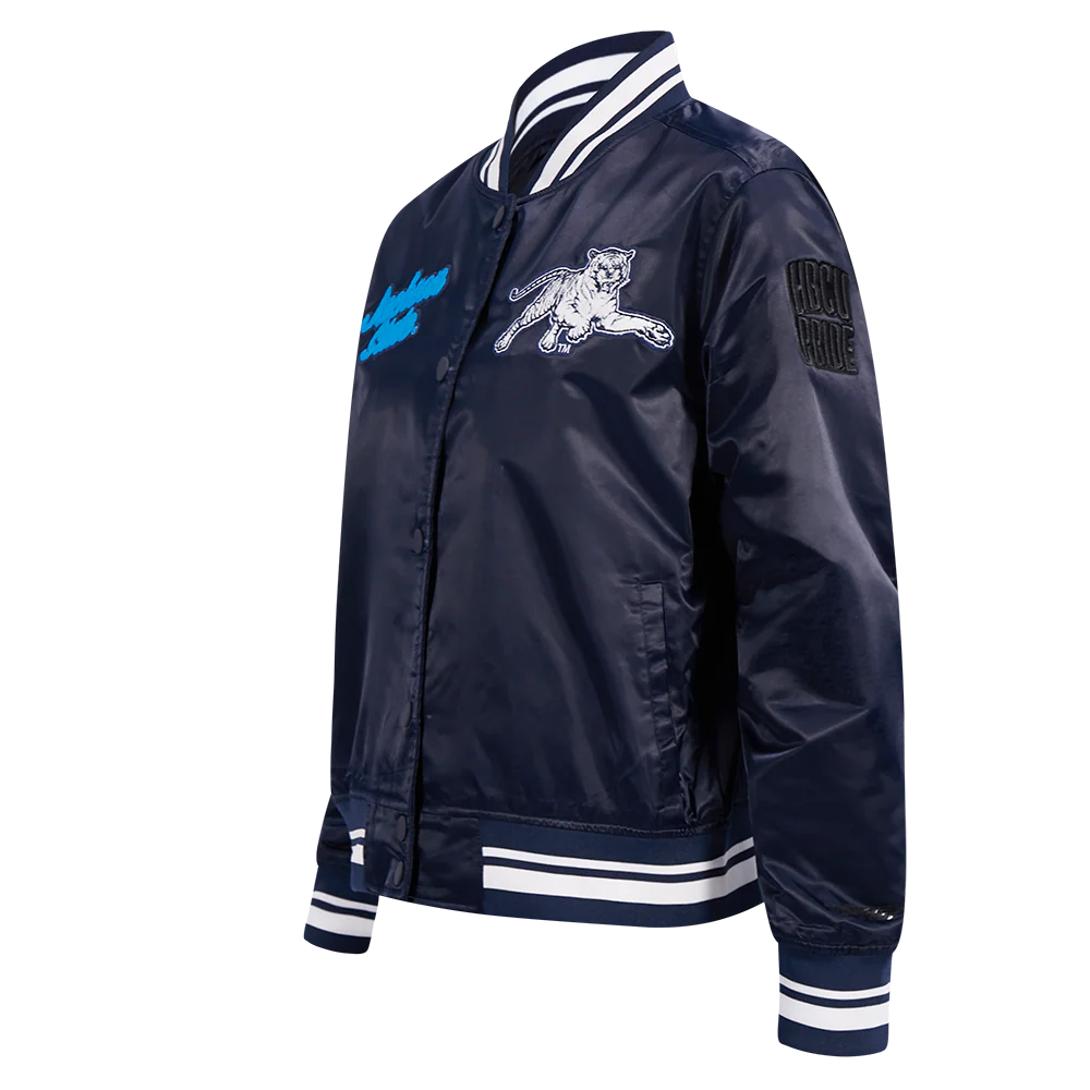 COLLEGE JACKSON STATE UNIVERSITY CLASSIC WOMEN'S RIB SATIN JACKET (MIDNIGHT NAVY) - Image 2