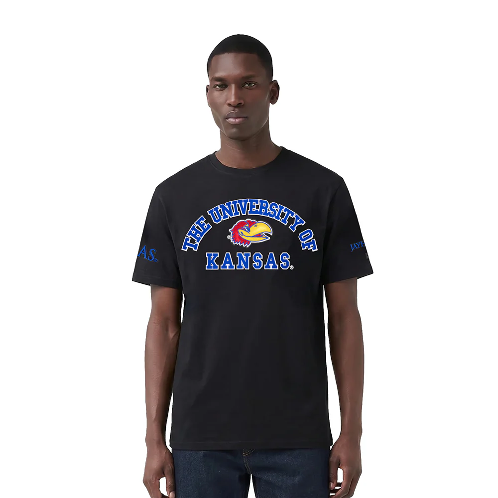 UNIVERSITY OF KANSAS CLASSIC STACKED LOGO SINGLE JERSEY TEE (BLACK)