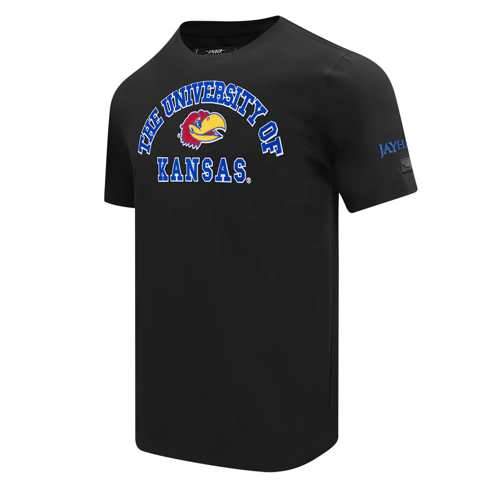 UNIVERSITY OF KANSAS CLASSIC STACKED LOGO SINGLE JERSEY TEE (BLACK) - Image 5