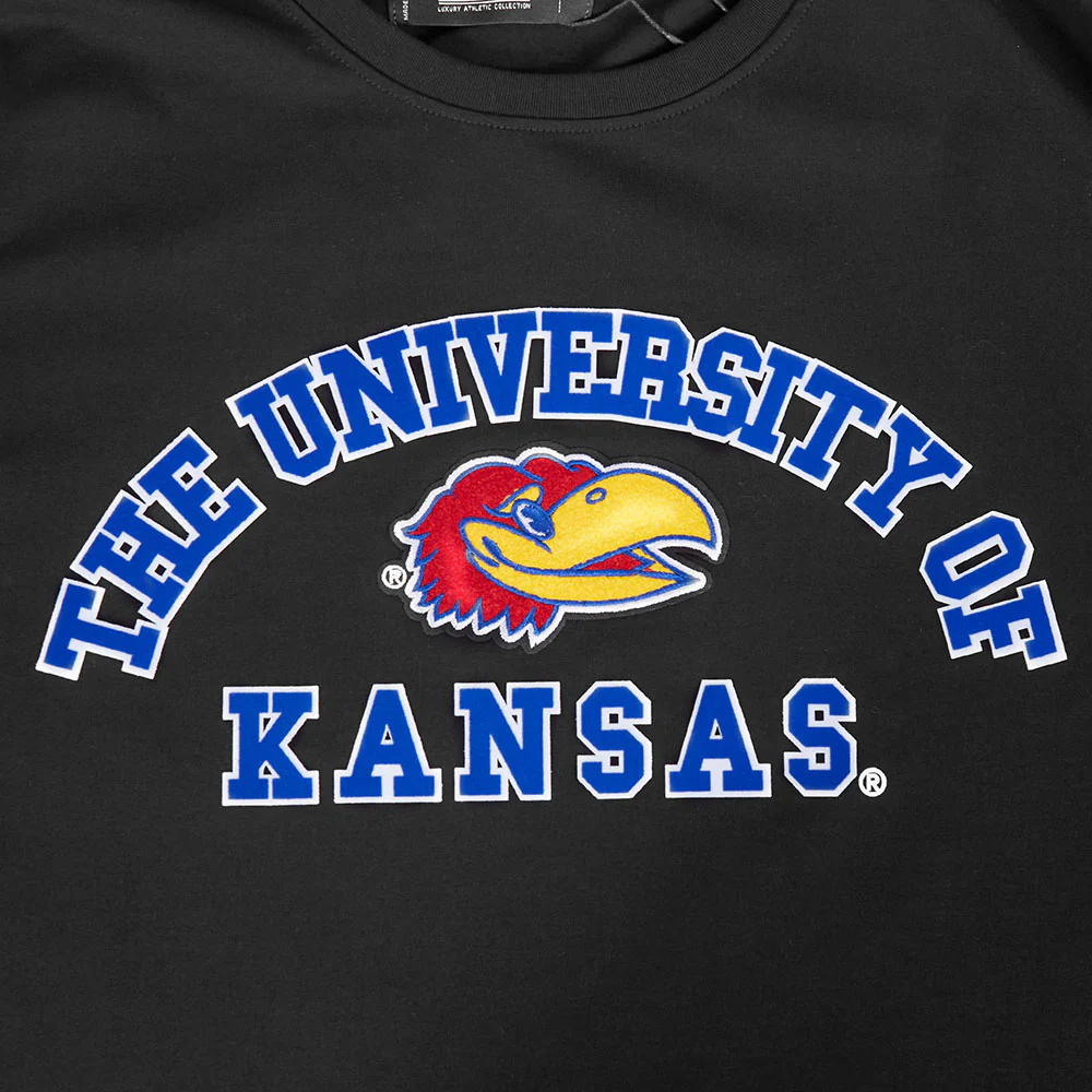 UNIVERSITY OF KANSAS CLASSIC STACKED LOGO SINGLE JERSEY TEE (BLACK) - Image 8