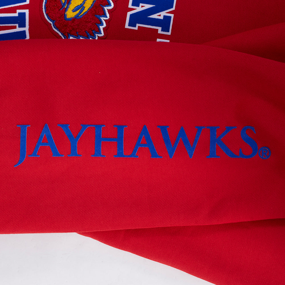 UNIVERSITY OF KANSAS CLASSIC MEN'S STACKED LOGO FLC PO HOODIE (RED) - Image 6