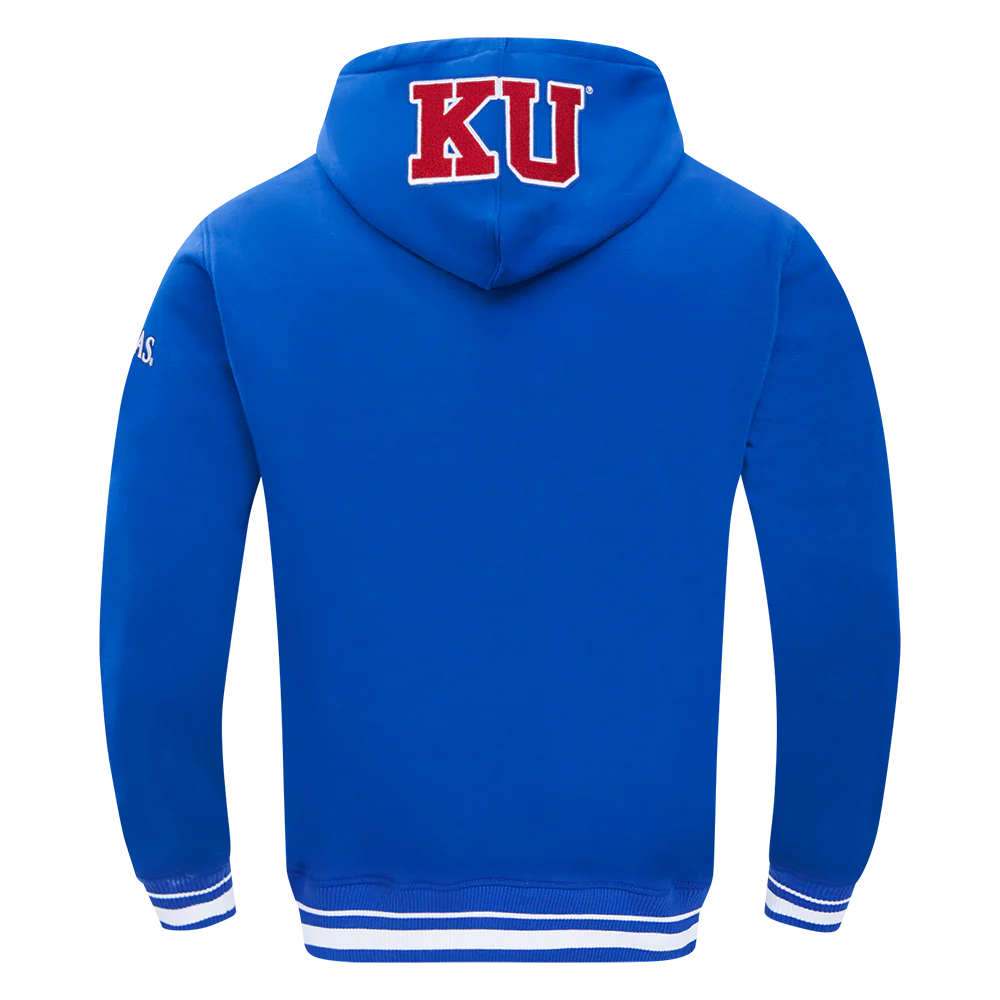 UNIVERSITY OF KANSAS CLASSIC STACKED LOGO FLEECE PULLOVER HOODIE (ROYAL BLUE) - Image 3