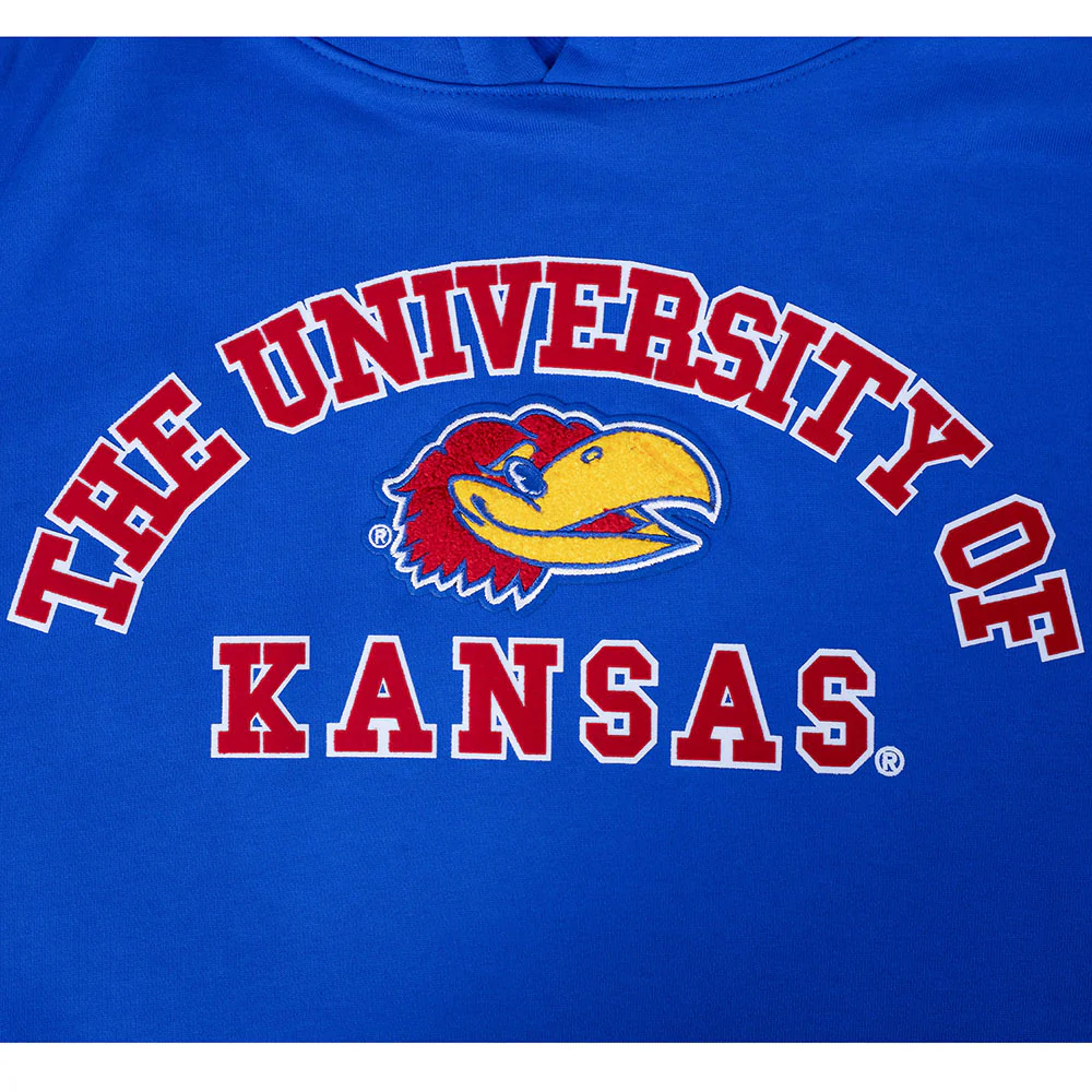 UNIVERSITY OF KANSAS CLASSIC STACKED LOGO FLEECE PULLOVER HOODIE (ROYAL BLUE) - Image 5