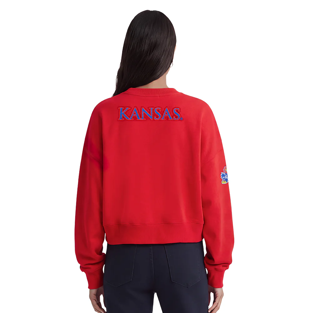 COLLEGE UNIVERSITY OF KANSAS CLASSIC WOMEN'S FLC CREWNECK (RED) - Image 2
