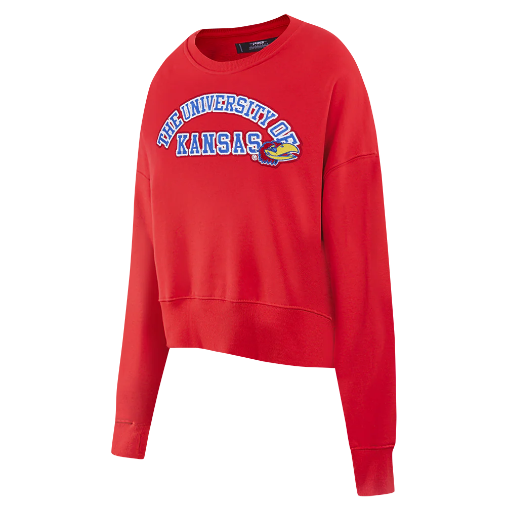 COLLEGE UNIVERSITY OF KANSAS CLASSIC WOMEN'S FLC CREWNECK (RED) - Image 4