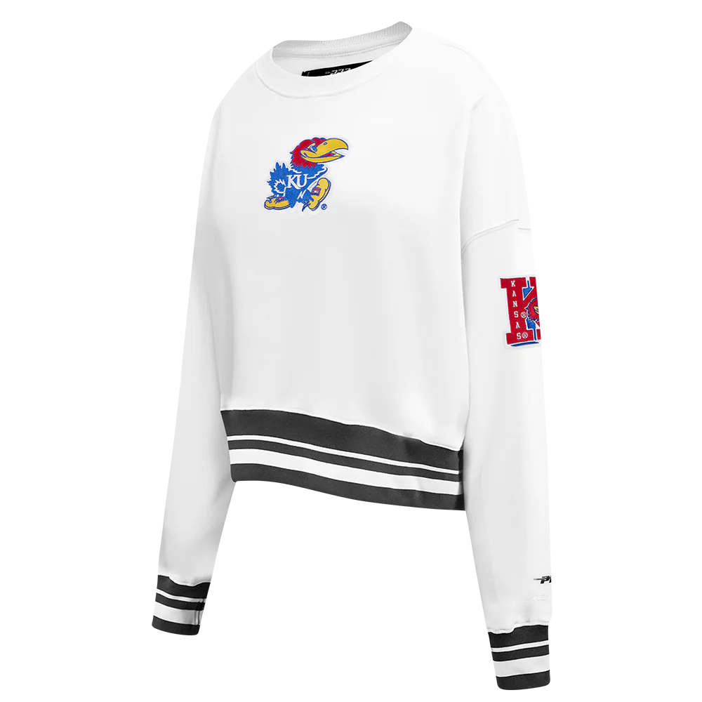 UNIVERSITY OF KANSAS CLASSIC WOMEN'S RIB FLEECE CREWNECK (WHITE/BLACK) - Image 2