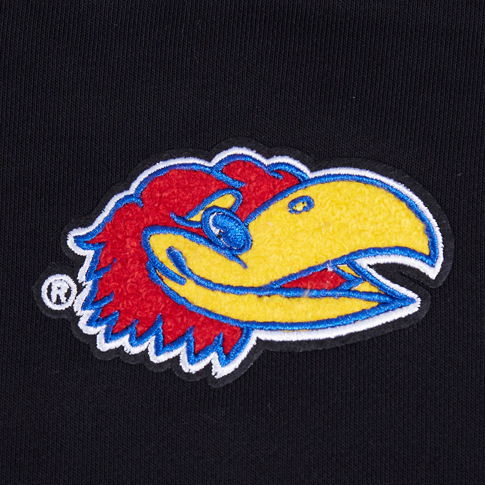 UNIVERSITY OF KANSAS CLASSIC RIB FLEECE CROPPED PULLOVER HOODIE (BLACK/ROYAL BLUE/BLACK) - Image 5