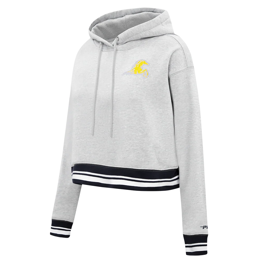 KENTUCKY STATE UNIVERSITY CLASSIC RIB FLEECE CROPPED PULLOVER HOODIE (HEATHER GRAY/BLACK) - Image 2