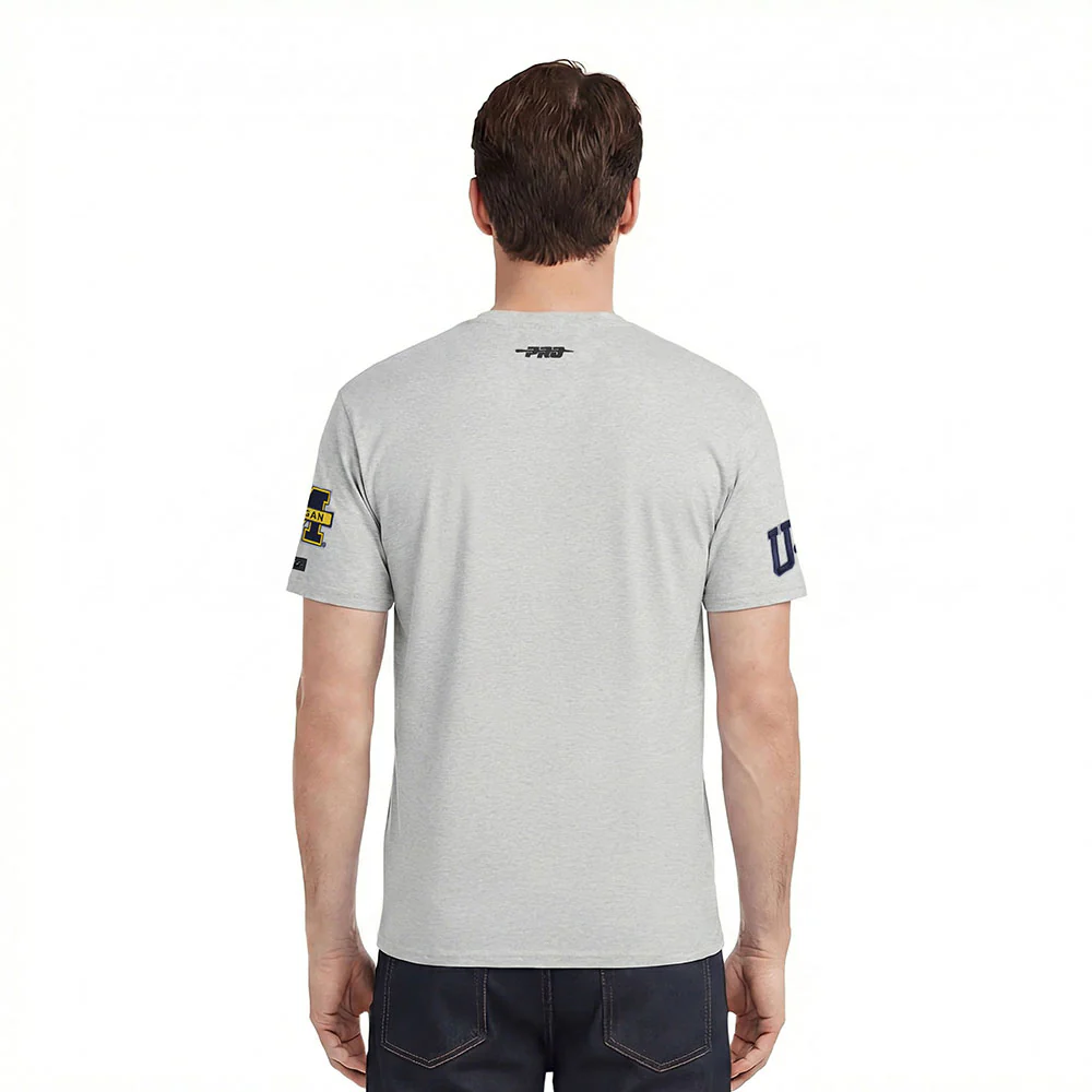 UNIVERSITY OF MICHIGAN CLASSIC MEN'S STACKED LOGO TEE (HEATHER GREY) - Image 3