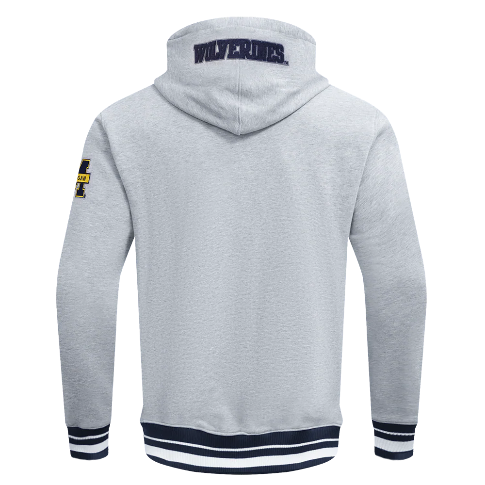 UNIVERSITY OF MICHIGAN CLASSIC MEN'S STACKED LOGO PULLOVER HOODIE (HEATHER GREY/MIDNIGHT NAVY) - Image 3