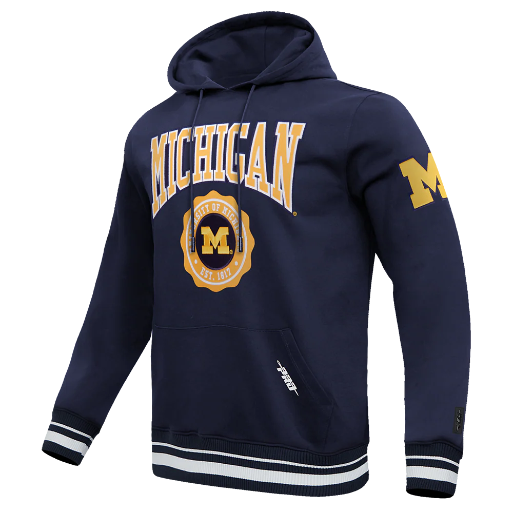 COLLEGE UNIVERSITY OF MICHIGAN CREST EMBLEM MEN'S RIB FLC PO HOODIE (MIDNIGHT NAVY) - Image 3