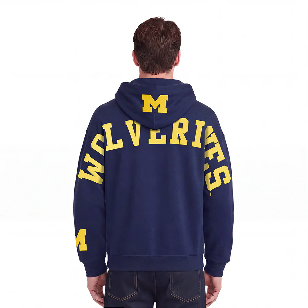 UNIVERSITY OF MICHIGAN WINGSPAN MEN'S DROP SHOULDER FLC PO HOODIE (MIDNIGHT NAVY)