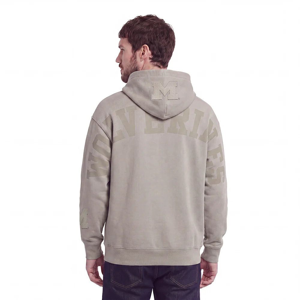 UNIVERSITY OF MICHIGAN WINGSPAN MEN'S DROP SHOULDER FLC PO HOODIE (TAUPE)