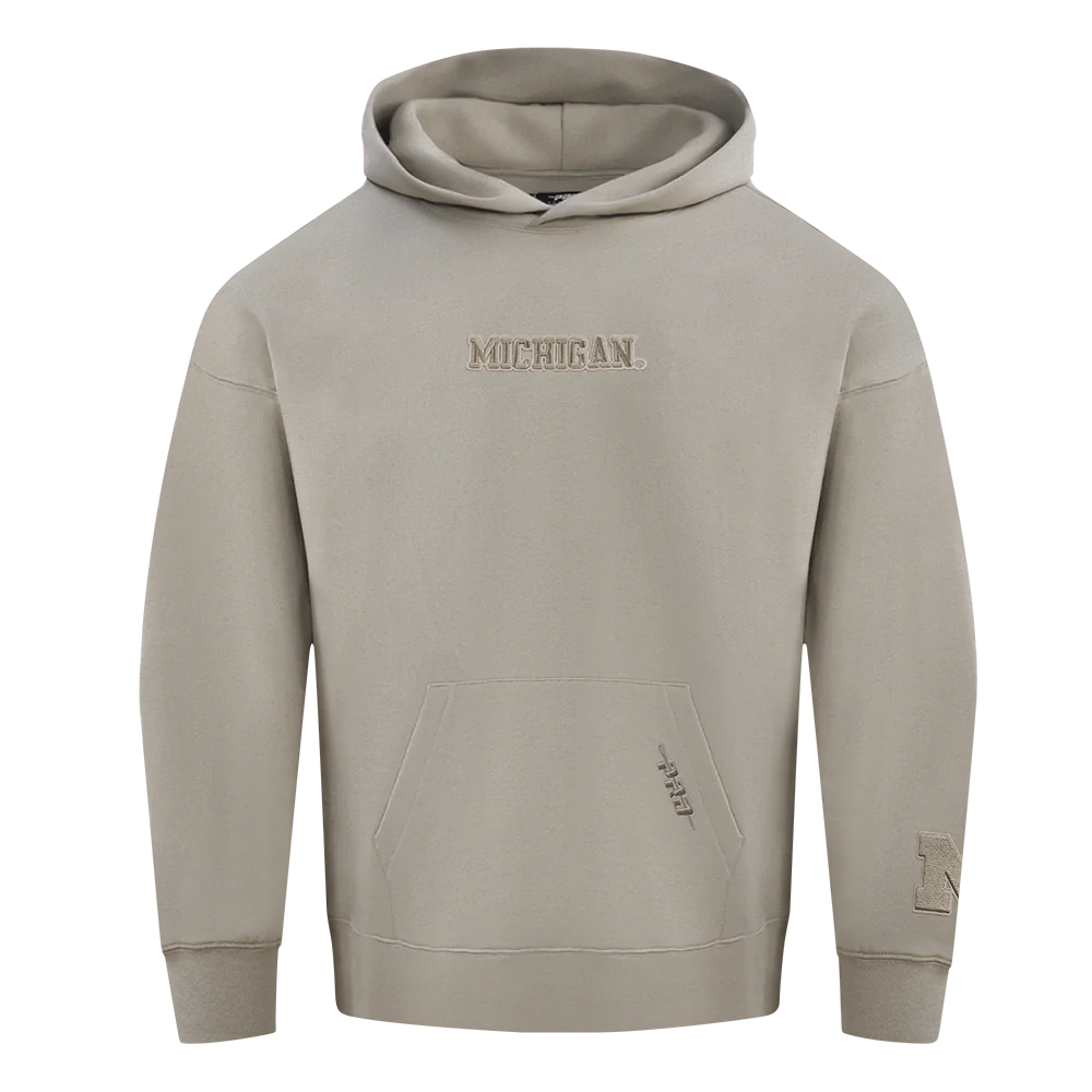 UNIVERSITY OF MICHIGAN WINGSPAN MEN'S DROP SHOULDER FLC PO HOODIE (TAUPE) - Image 3