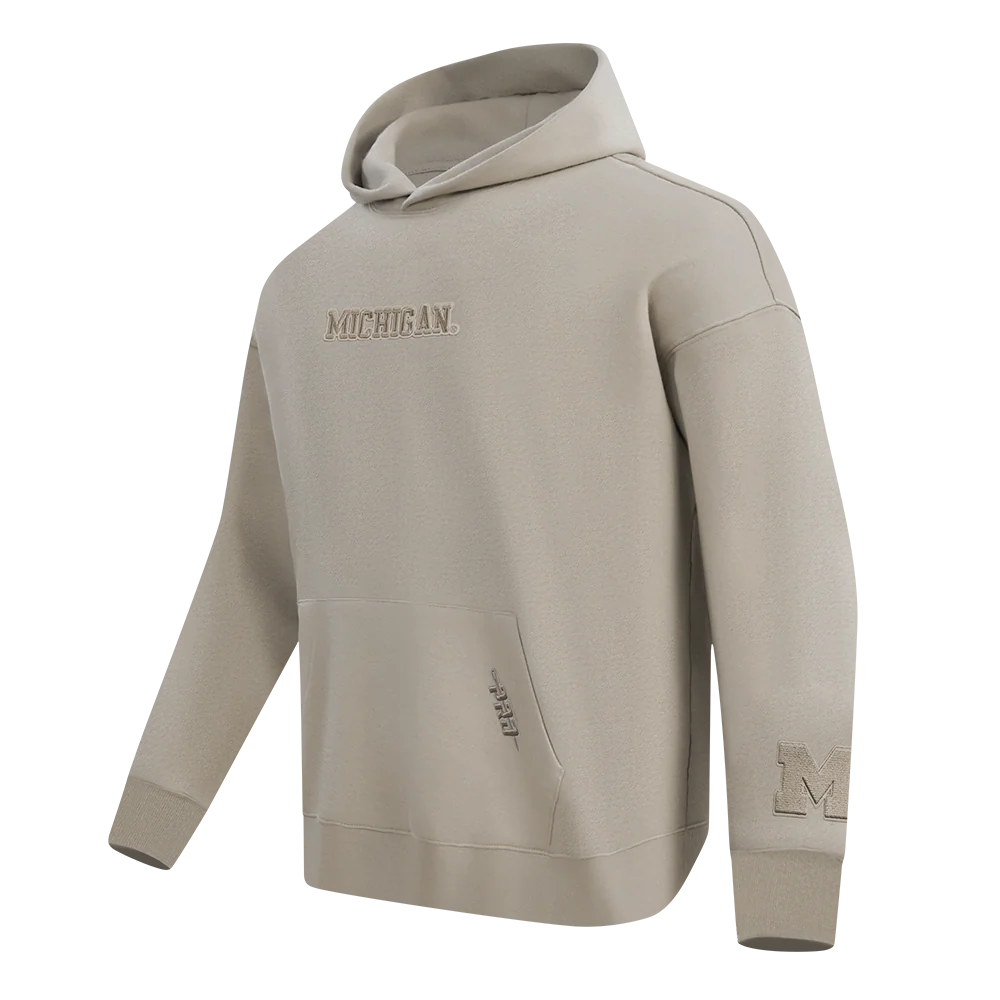 UNIVERSITY OF MICHIGAN WINGSPAN MEN'S DROP SHOULDER FLC PO HOODIE (TAUPE) - Image 4