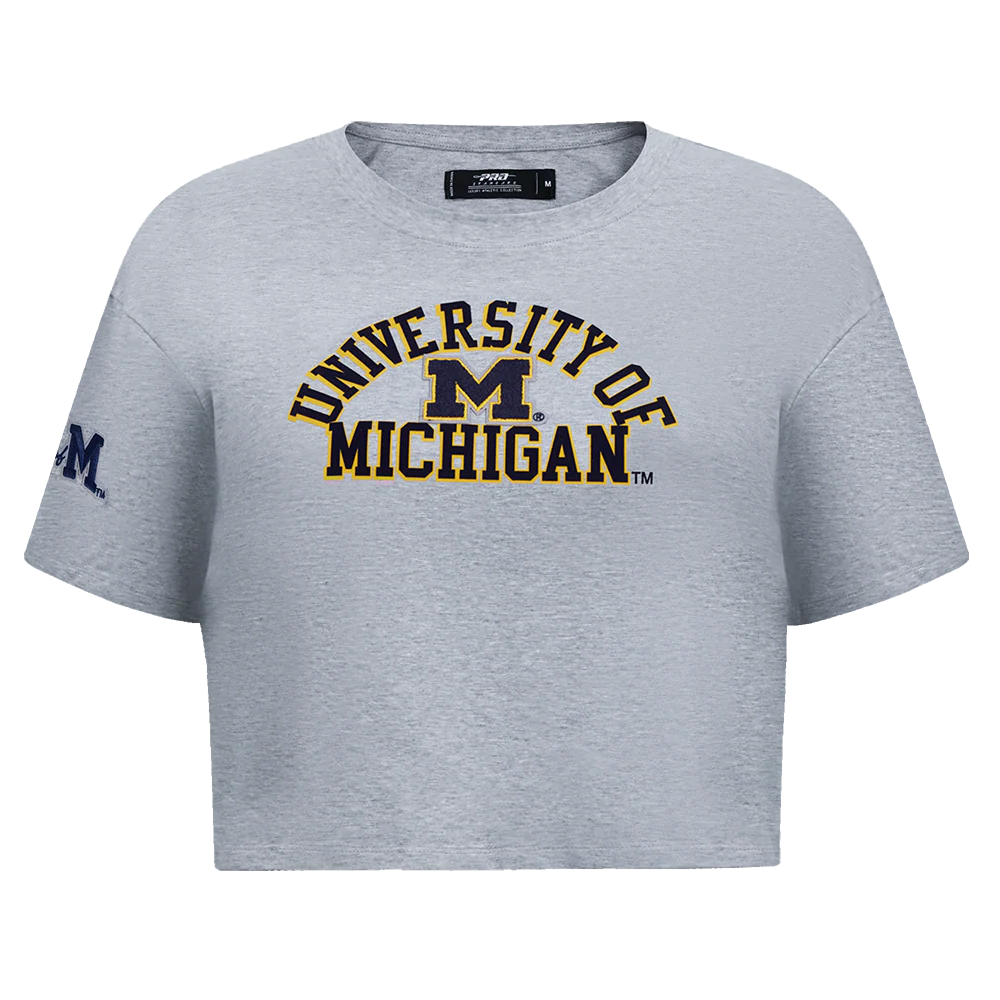 UNIVERSITY OF MICHIGAN CLASSIC WOMEN'S SINGLE JERSEY BOXY TEE (HEATHER GREY)