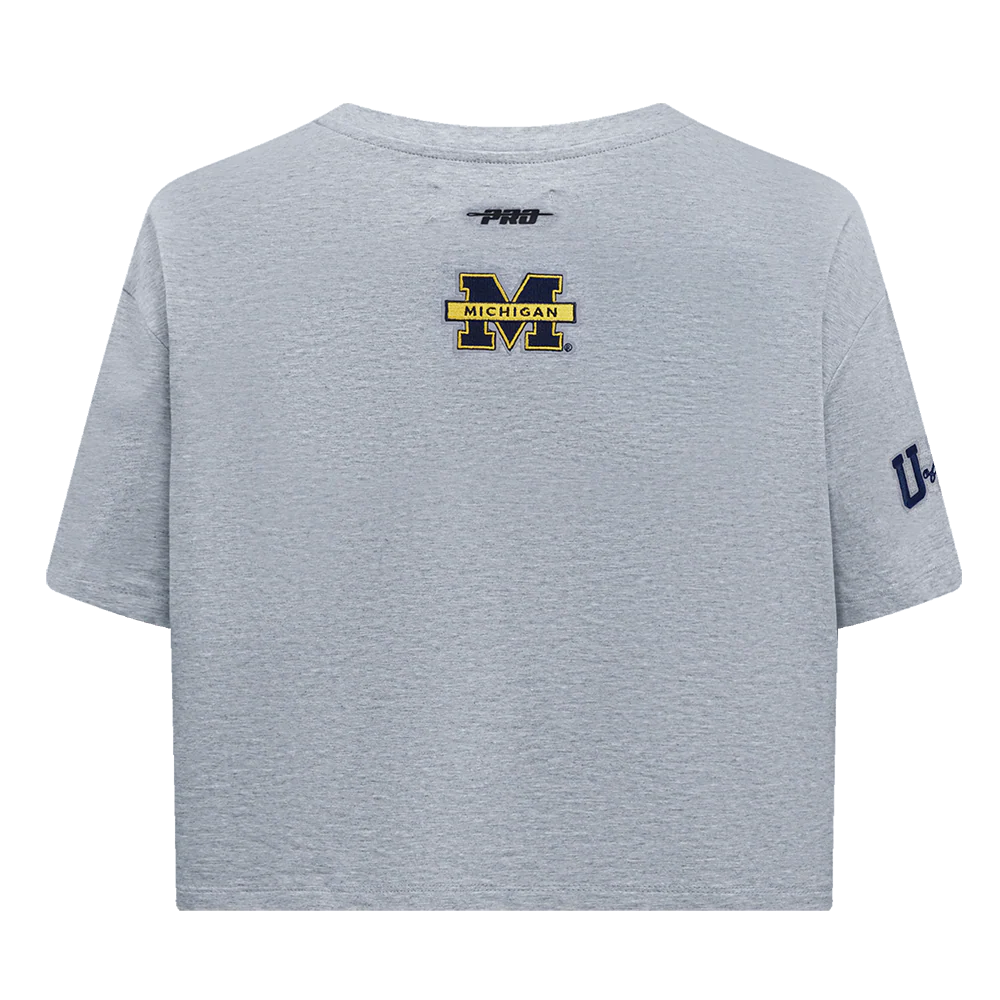 UNIVERSITY OF MICHIGAN CLASSIC WOMEN'S SINGLE JERSEY BOXY TEE (HEATHER GREY) - Image 3