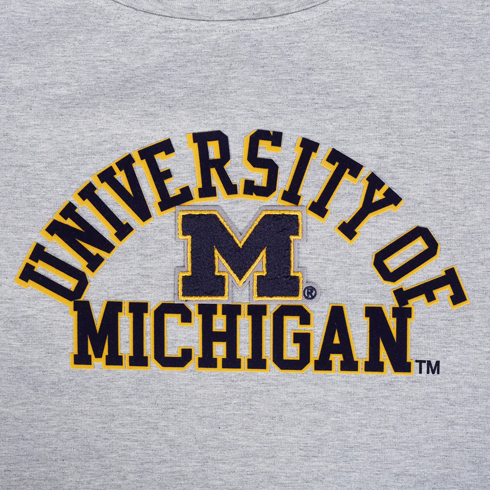 UNIVERSITY OF MICHIGAN CLASSIC WOMEN'S SINGLE JERSEY BOXY TEE (HEATHER GREY) - Image 5