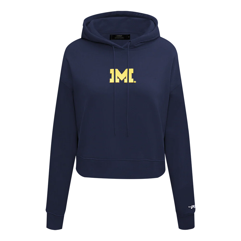 COLLEGE UNIVERSITY OF MICHIGAN WINGSPAN WOMEN'S CROPPED FLC PO HOODIE (MIDNIGHT NAVY) - Image 3