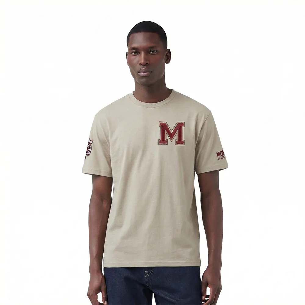 Morehouse College NEUTRAL MEN'S CJ DROP SHOULDER TEE (TAUPE) - Image 2