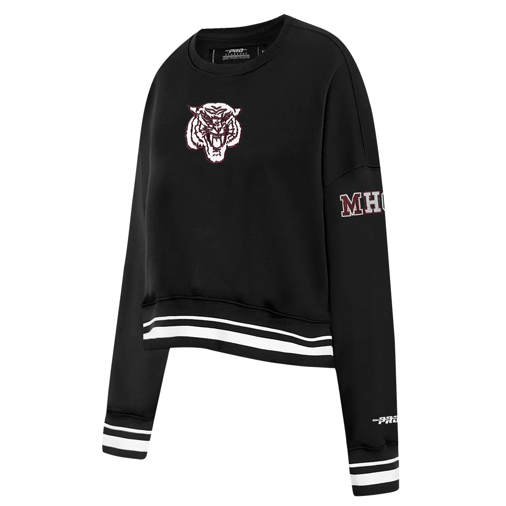 MOREHOUSE COLLEGE CLASSIC WOMEN'S RIB FLEECE CREWNECK (BLACK) - Image 2