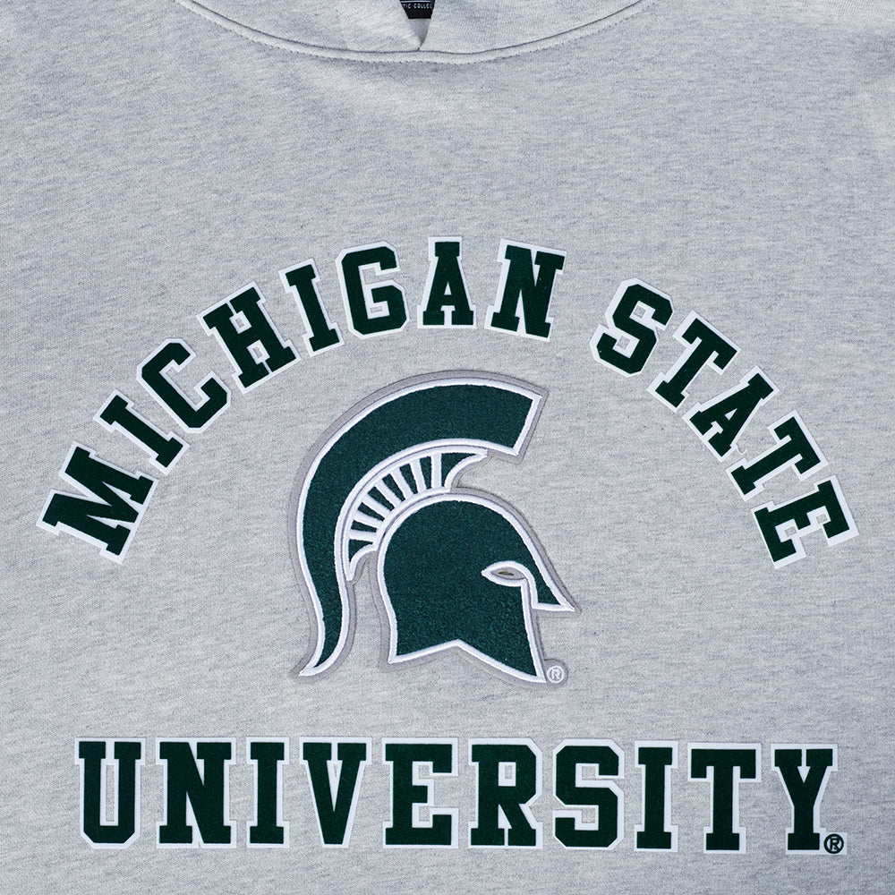 MICHIGAN STATE UNIVERSITY CLASSIC MEN'S STACKED LOGO PULLOVER HOODIE (HEATHER GRAY/BLACK) - Image 5