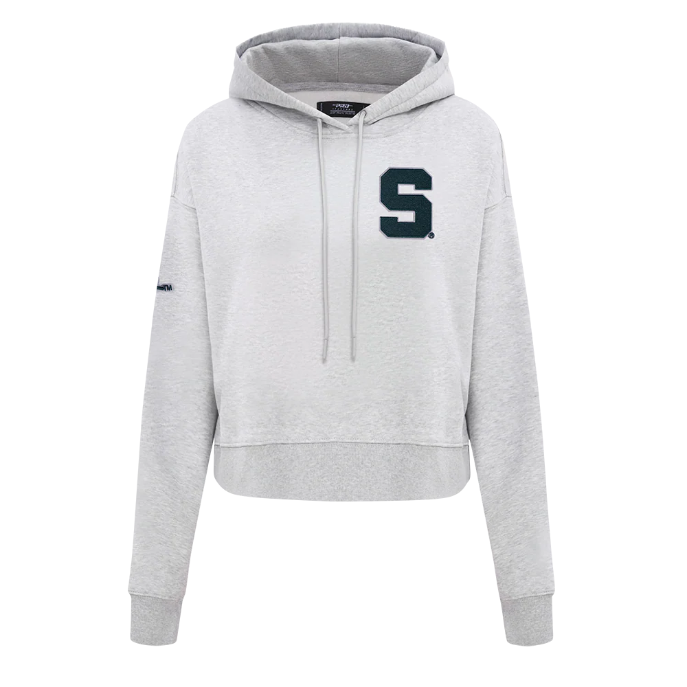 MICHIGAN STATE UNIVERSITY CLASSIC FLEECE CROPPED PULLOVER HOODIE (HEATHER GREY)