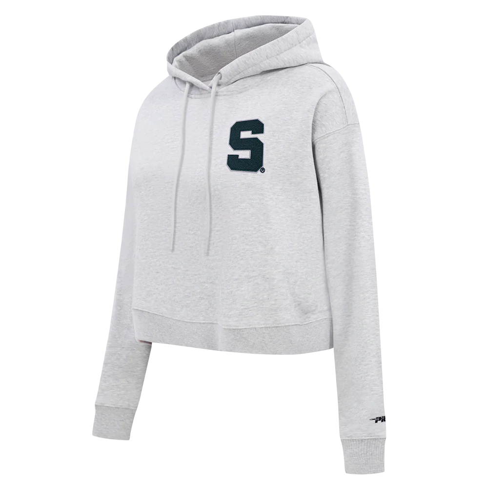 MICHIGAN STATE UNIVERSITY CLASSIC FLEECE CROPPED PULLOVER HOODIE (HEATHER GREY) - Image 2