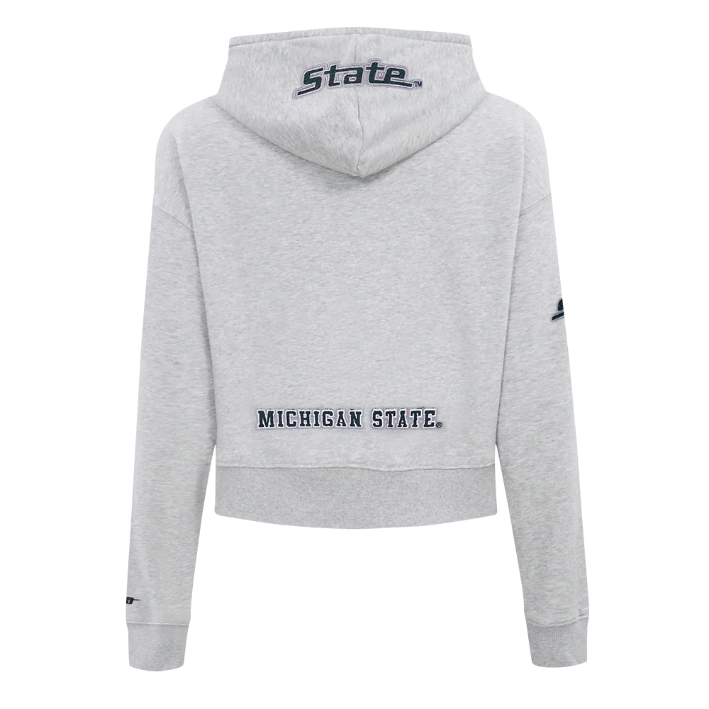 MICHIGAN STATE UNIVERSITY CLASSIC FLEECE CROPPED PULLOVER HOODIE (HEATHER GREY) - Image 3