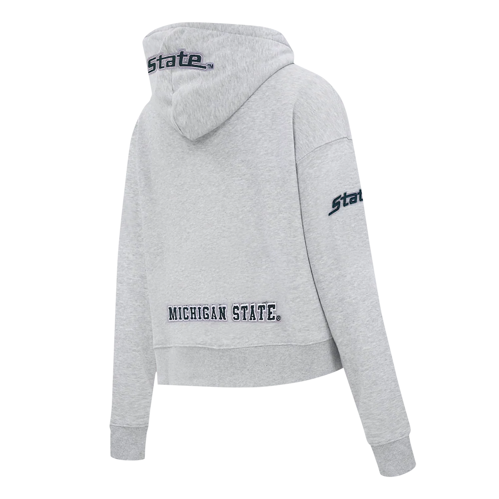 MICHIGAN STATE UNIVERSITY CLASSIC FLEECE CROPPED PULLOVER HOODIE (HEATHER GREY) - Image 4