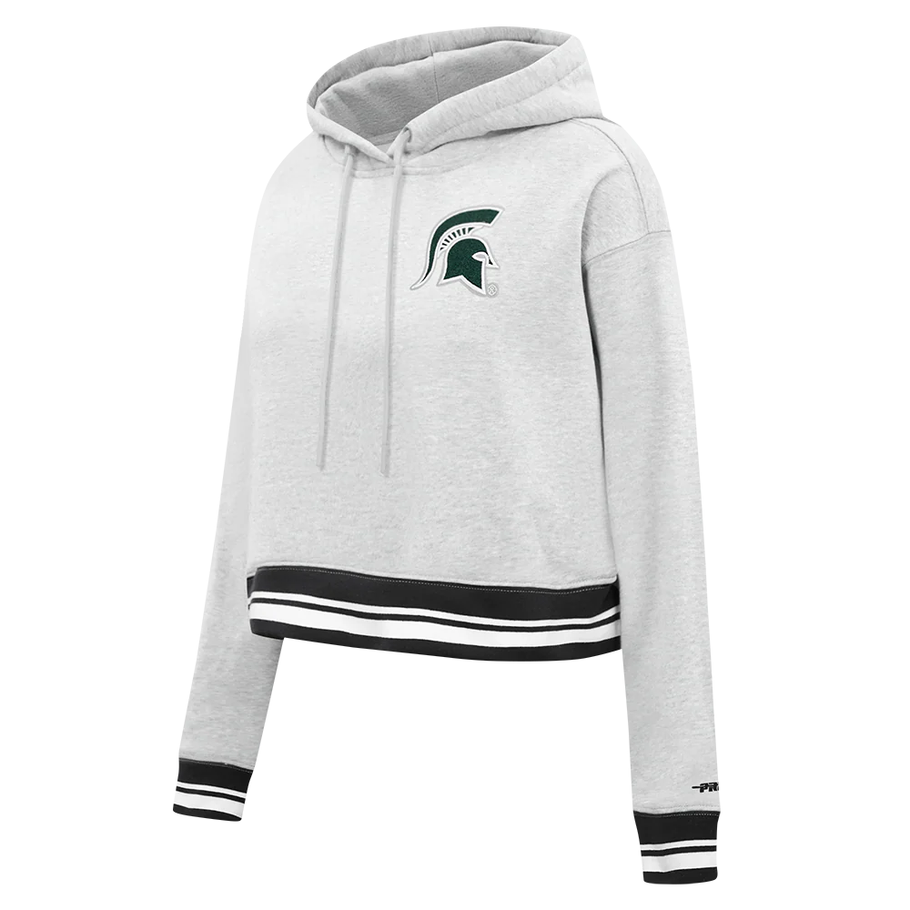 COLLEGE MICHIGAN STATE UNIVERSITY CLASSIC WOMEN'S FLC RIB CROPPED PO HOODIE (HEATHER GRAY/BLACK) - Image 4