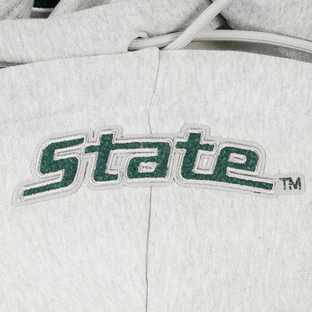 COLLEGE MICHIGAN STATE UNIVERSITY CLASSIC WOMEN'S FLC RIB CROPPED PO HOODIE (HEATHER GRAY/BLACK) - Image 9